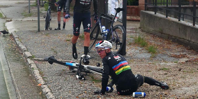 Belgian rider Remco Evenepoel crashes