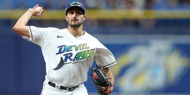 Zach Eflin pitches against the A's