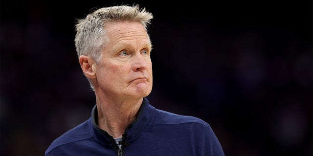 Steve Kerr coaches during the NBA Playoffs