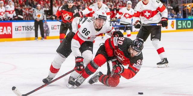 Joe Veleno battles for the puck