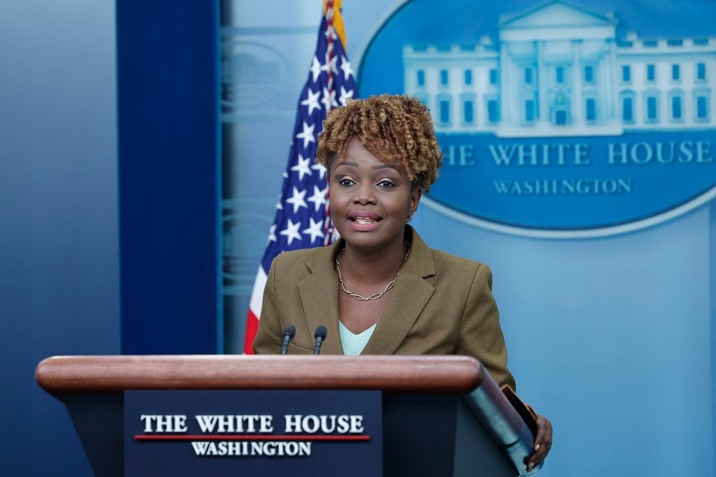 White House Press Secretary Karine Jean-Pierre speaks during the daily news briefing at the James S. Brady Press Briefing Room of the White House on May 08, 2023 in Washington, DC.