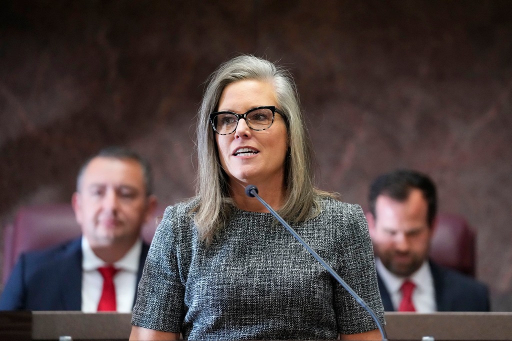 Democratic Arizona Gov. Katie Hobbs delivers her state of the state address at the Arizona Capitol in Phoenix on Jan. 9, 2023. 