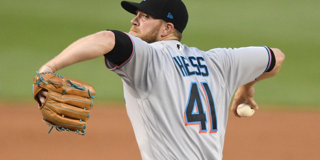 David Hess pitches during a game