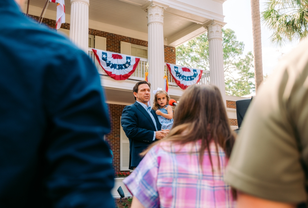 Florida Gov. Ron DeSantis speaks at an event where he hosted around 500 Gold Star families and relatives who lost loved ones in the September 11 attacks at his Mansion in Tallahassee, Florida.