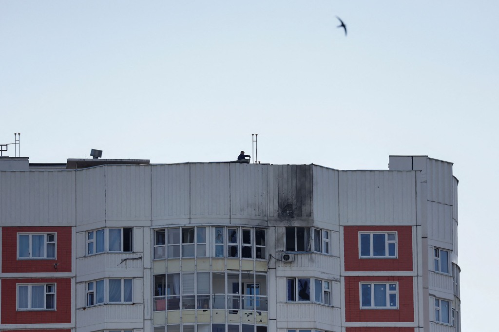 A view shows a damaged multi-storey apartment block following a reported drone attack in Moscow, Russia, May 30, 2023.