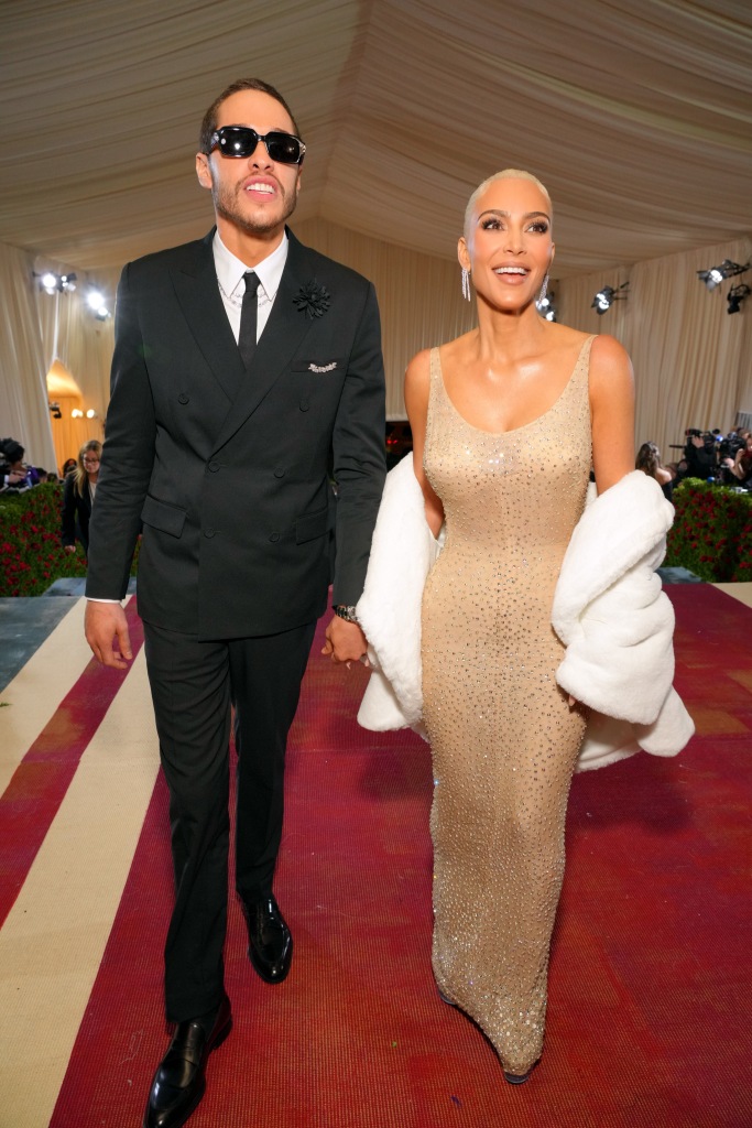 Kim Kardashian with Pete Davidson in 2022 walking the  red carpet at tje Met Gala. 