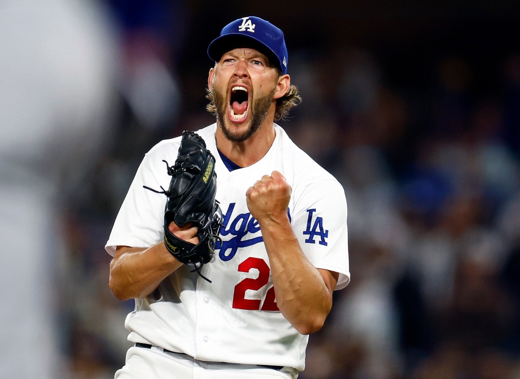 LOS ANGELES, CALIFORNIA - APRIL 18:  Clayton Kershaw #22 of the Los Angeles Dodgers reacts after making the third out against the New York Mets in the seventh inning at Dodger Stadium on April 18, 2023 in Los Angeles, California. 