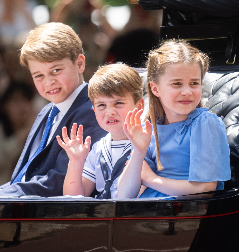 During the Trooping the Colour last June, Prince George, Prince Louis and Princess Charlotte greet crowds.