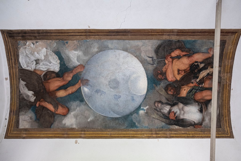 The priceless Caravaggio ceiling painting in the Villa Aurora.