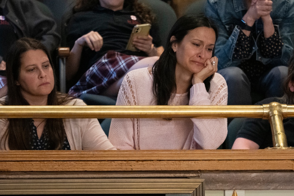 Katy Dieckhaus, mother of Covenant School shooting victim Evelyn Dieckhaus, cried while  attending a state Senate hearing last month. 