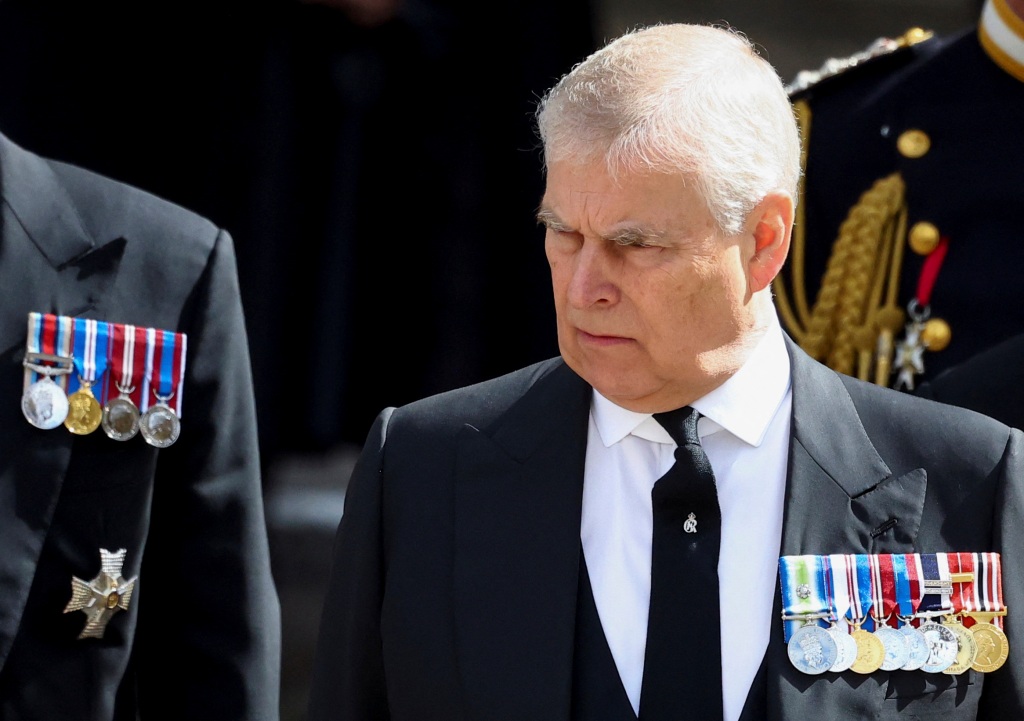 Britain's Prince Andrew attends the state funeral and burial of Britain's Queen Elizabeth, in London on Sept. 19, 2022. 