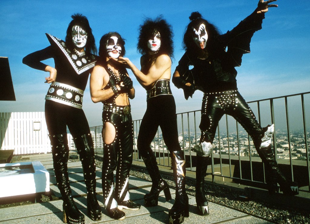 Ace Frehley, Paul Stanley, Peter Criss, and Gene Simmons of the rock and roll band Kiss pose for a portrait session in January 1975 in Los Angeles, California.