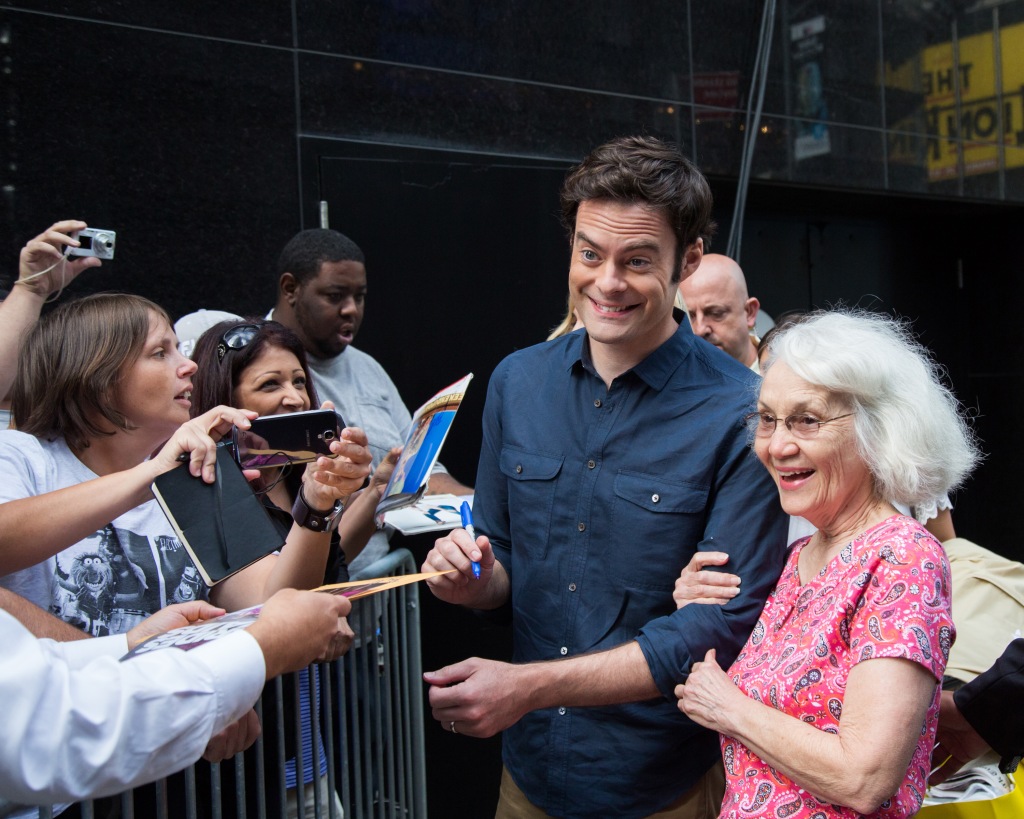 Bill Hader is seen posing for pictures with fans outside Good Morning America on September 8, 2014 in New York City