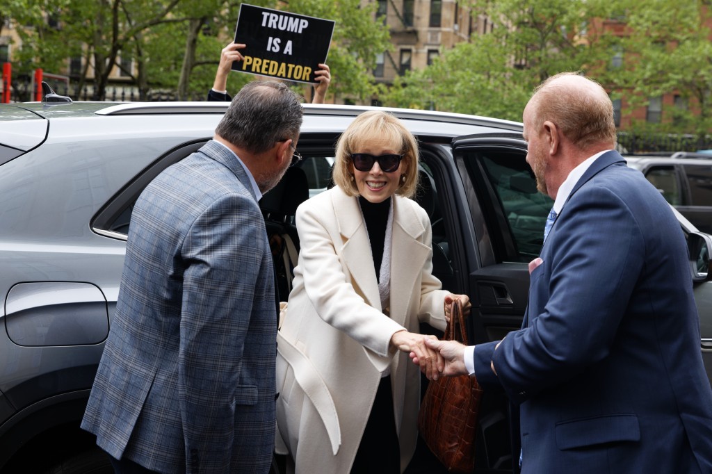 E. Jean Carroll getting out of a car outside court.