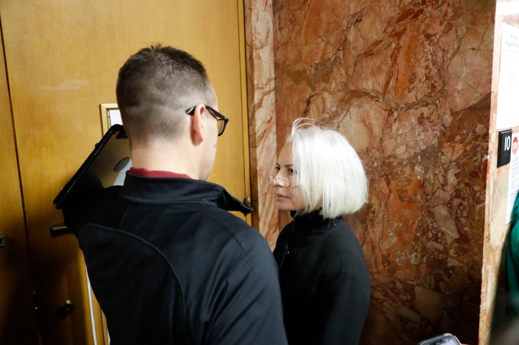 Nima Momeni's mother, Mahmaz Momeni, outside the courtroom on May 2, 2023. 