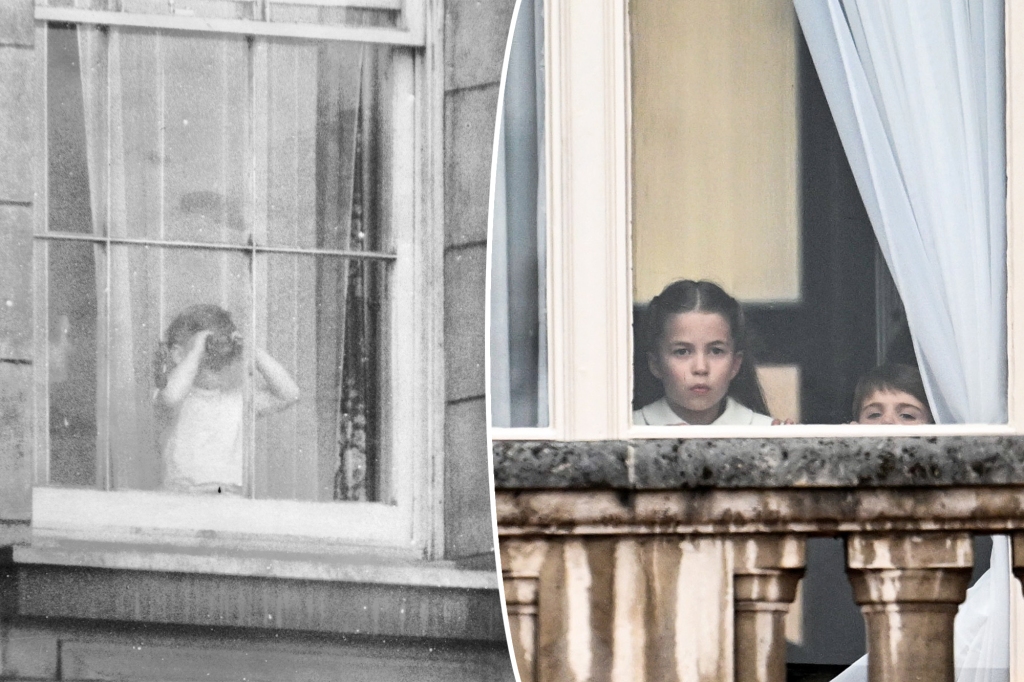 King Charles may be more similar to his grandchildren than we think – here, he looks similar to Princess Charlotte looking out the palace windows. 