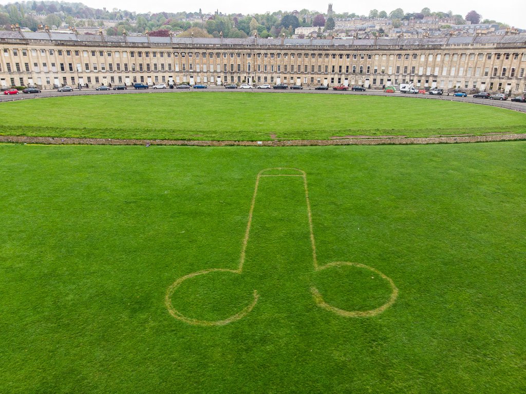 The Royal Crescent in England was subject to the phallic object mowed into the lawn ahead of its coronation party. 