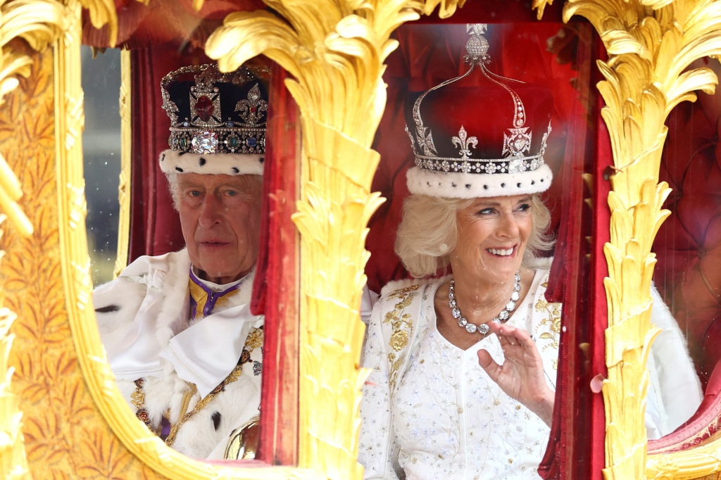 King Charles III and Queen Consort Camilla in the carriage