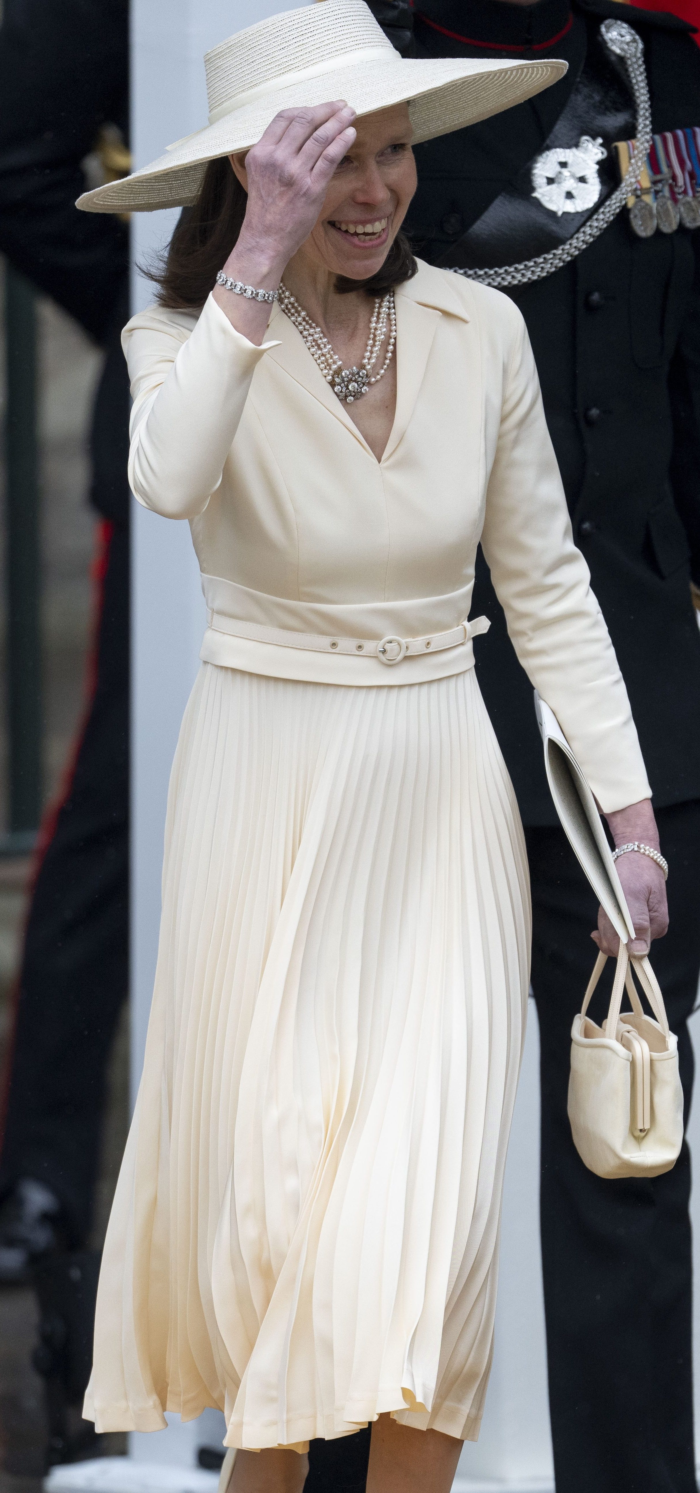 Lady Sarah, who is King Charles' cousin, is seen arriving for the historic event. 