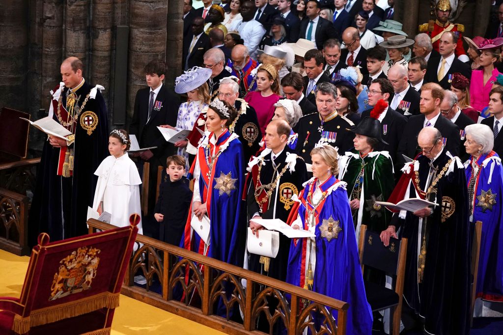 Prince Harry sat in the third row with his cousin, Princess Eugenie, during the coronation. 