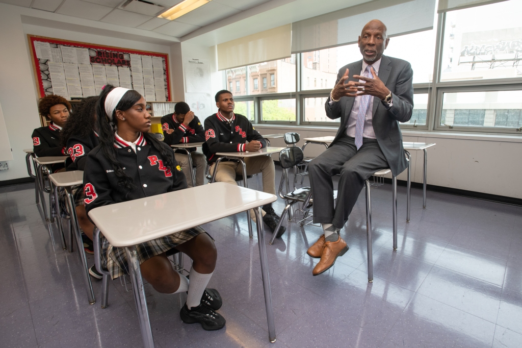 Geoffrey Canada speaks to students at Harlem Children's Zone Promise Academy II. 