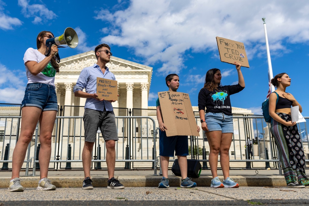 Protesters are pictured outside the Supreme Court in 2022.