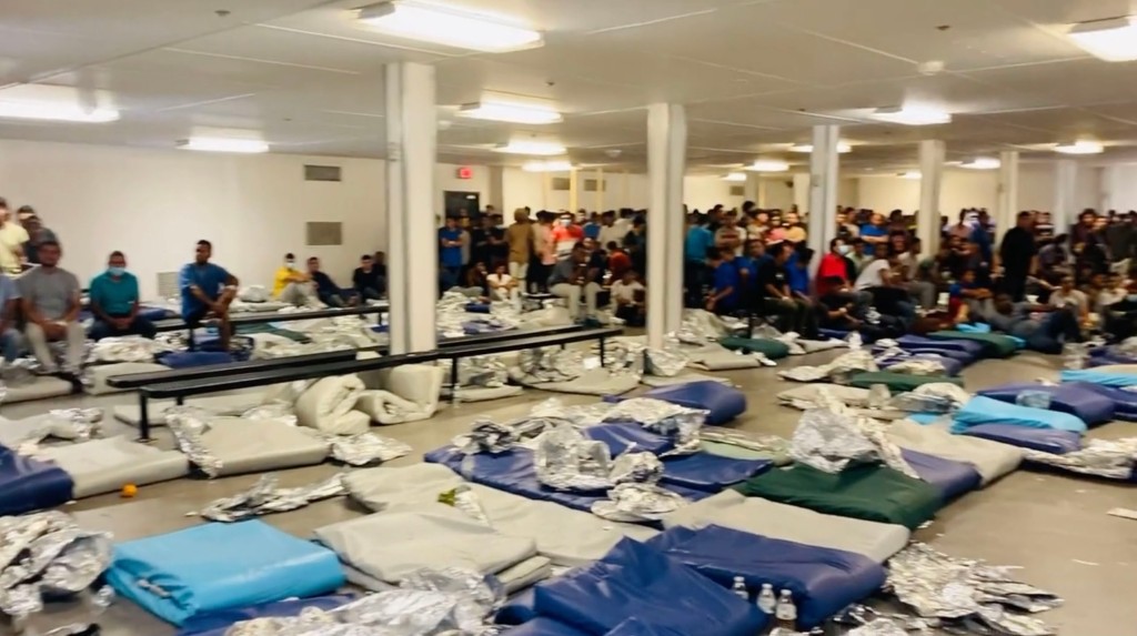 Hundreds of migrants at a Border Patrol center in El Paso.