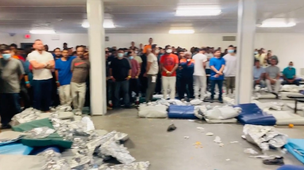 Hundreds of migrants at a Border Patrol center in El Paso.