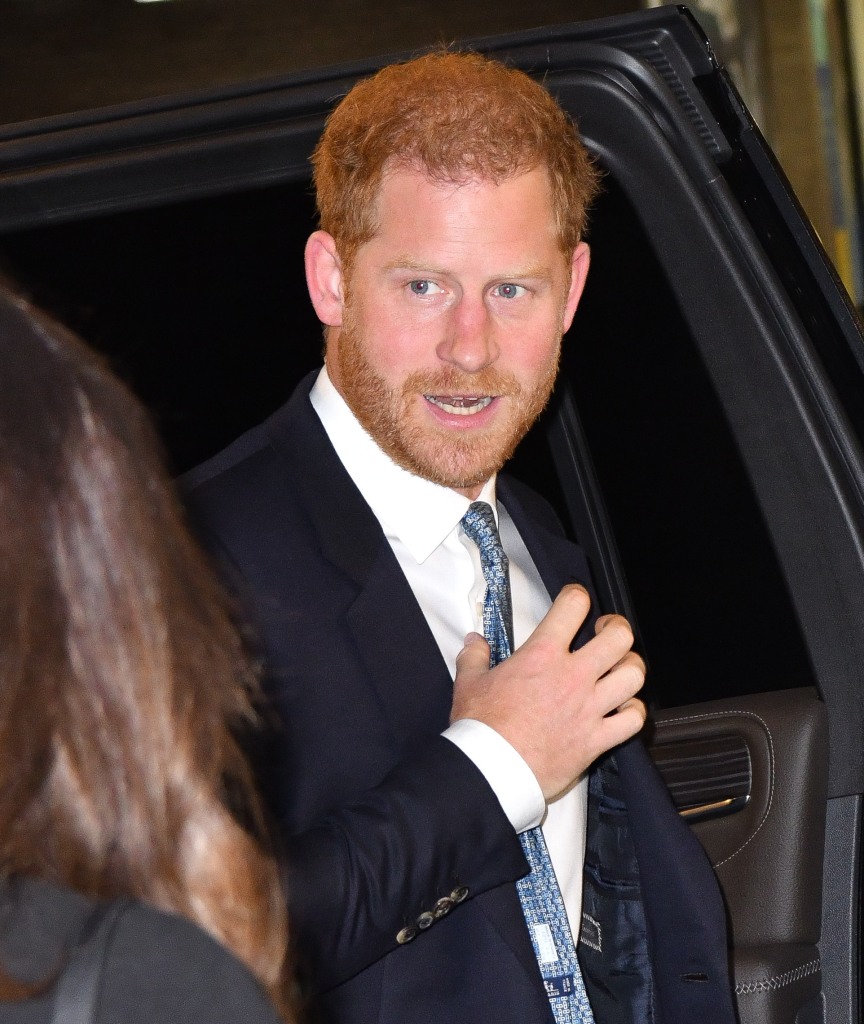 Prince Harry, Duke of Sussex, arrives at the Ziegfeld Theatre.