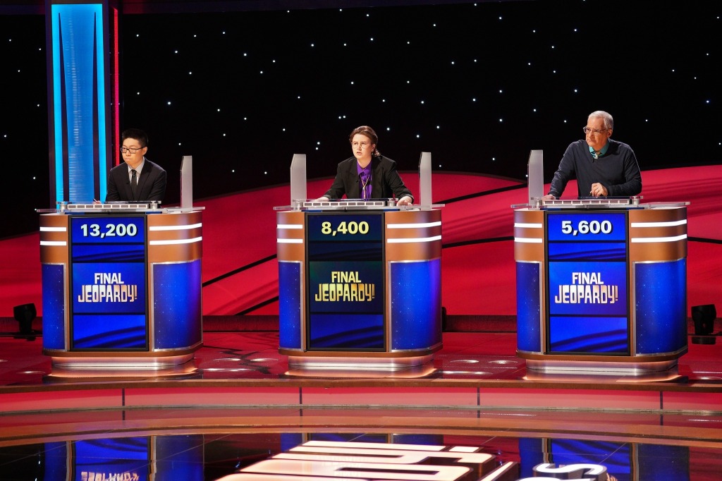 "Jeopardy! Masters" contestants at their podiums