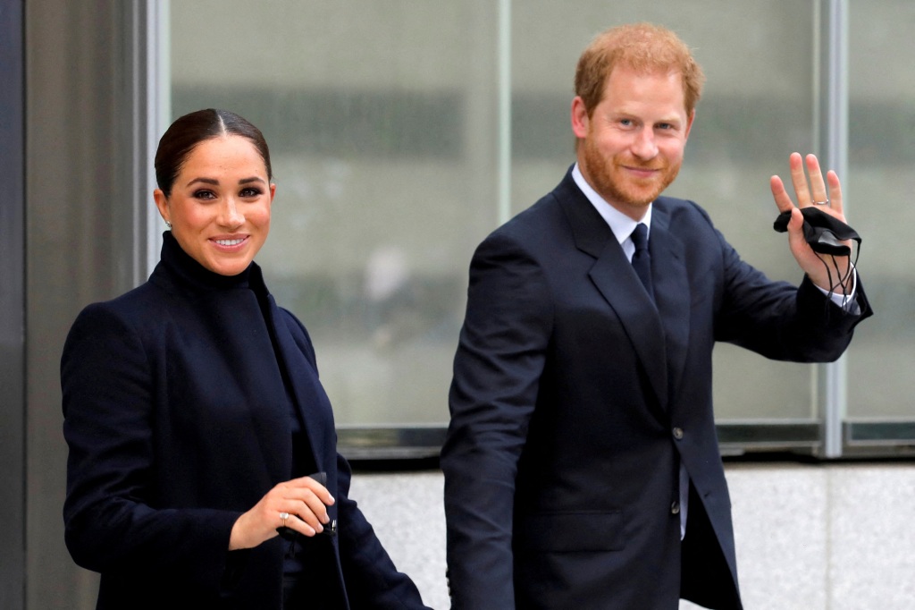 Prince Harry and Meghan, Duke and Duchess of Sussex, wave as they visit One World Trade Center in Manhattan, New York City, U.S., September 23, 2021. 