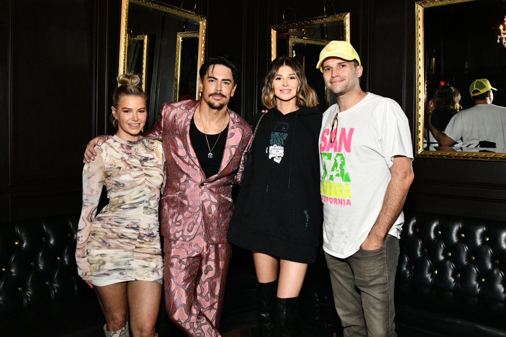 "Vanderpump Rules" stars Ariana Madix, Tom Sandoval, Raquel Leviss and Tom Schwartz smile together for a photo. 