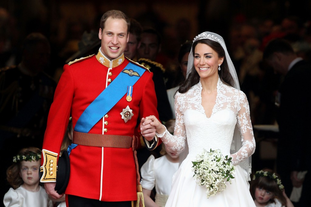 Prince William (left) and Kate Middleton (right) at Westminster Abbey on their wedding day, April 29, 2011. 