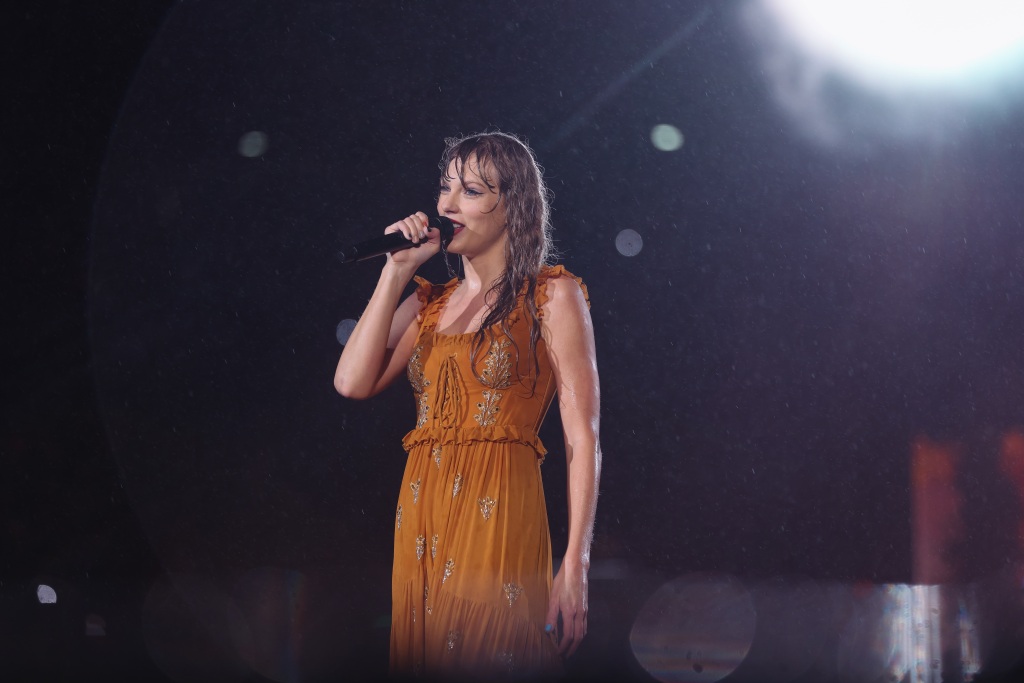 Taylor Swift performing during The Eras Tour at Gillette Stadium 