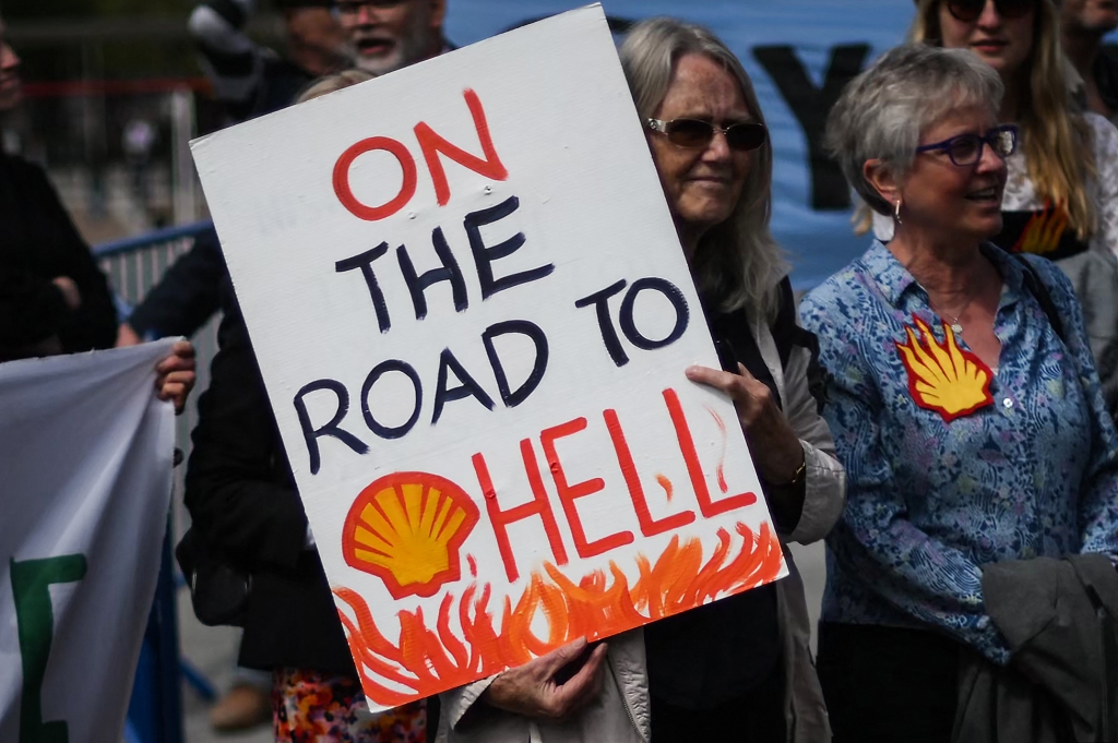 Protester at Shell meeting