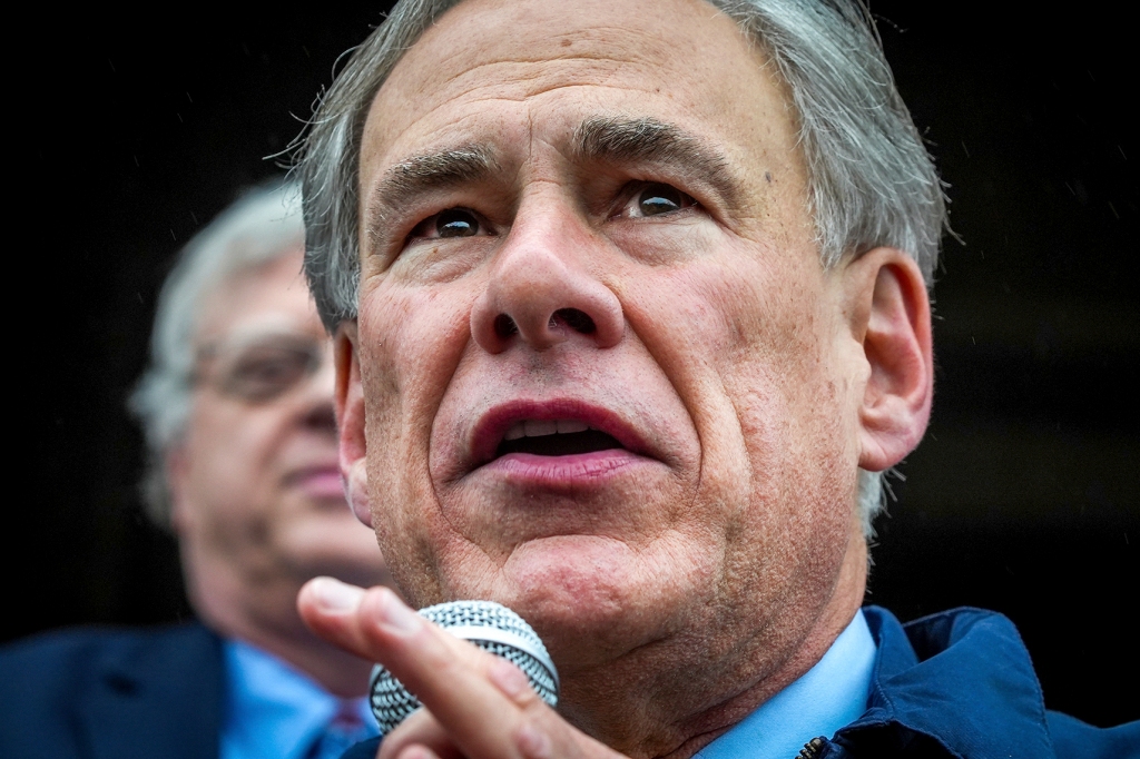 Gov. Greg Abbott speaks on the north steps of the State Capitol in March.