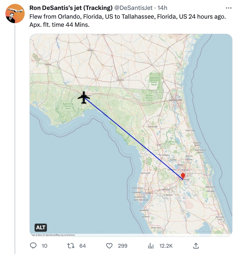 Screenshot from DeSantis jet-tracking site on Twitter