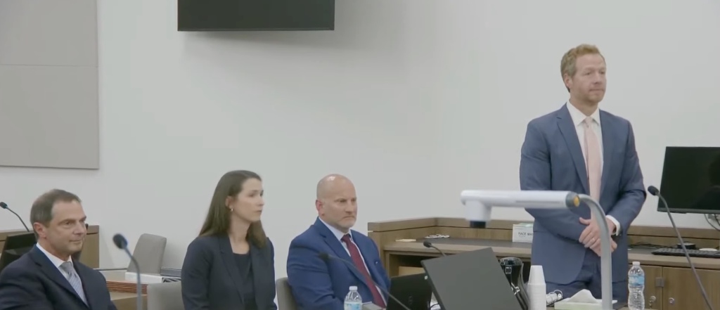Matthew Lukda addresses the court in defense of the Laundries on Wednesday afternoon. Steven Bartolino, a co-defendant in the case, sits to his left.