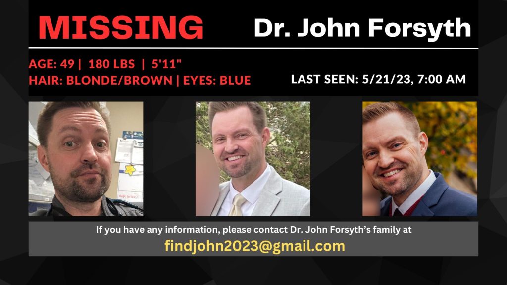 Missing person poster for Dr. Forsyth