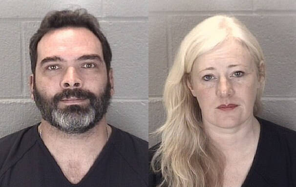 A mugshot of Michael Barnett (left) and a mugshot of Kristine Barnett.