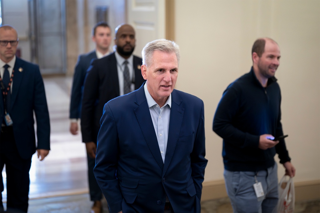 Speaker of the House Kevin McCarthy, R-Calif., talks to reporters about the debt limit negotiations as he arrives at the Capitol in Washington, Friday, May 26, 2023.