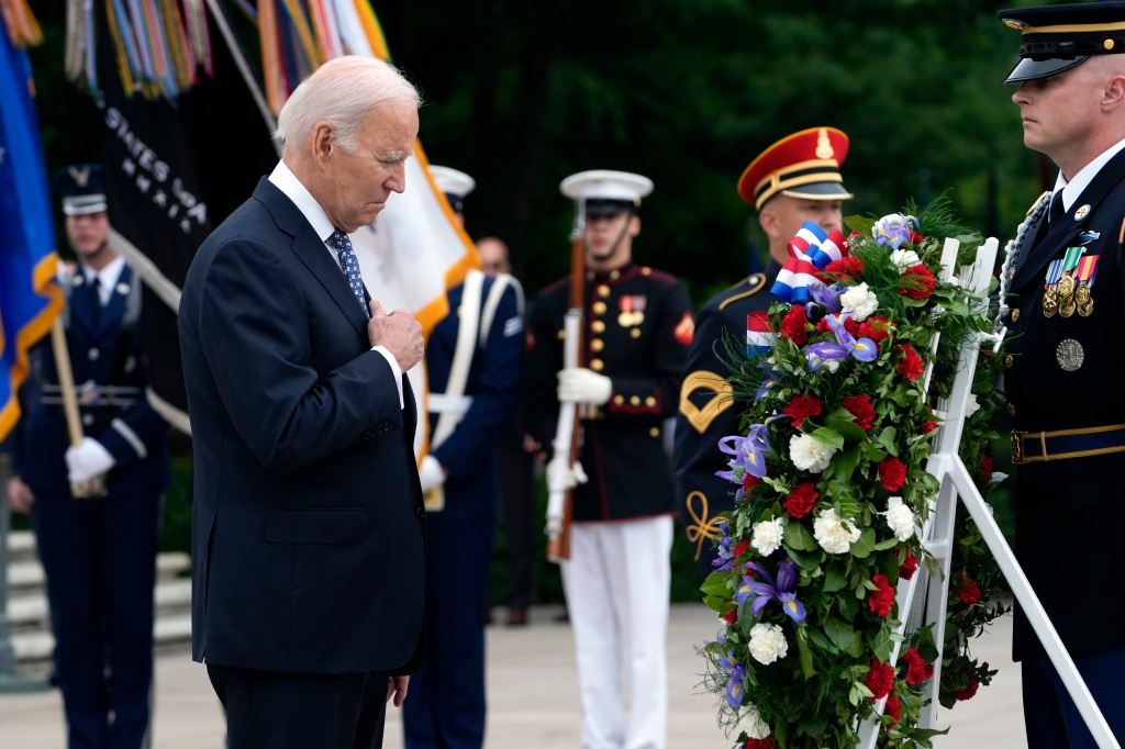 President Joe Biden at Arlington National Cemetery in Virginia on Memorial Day.