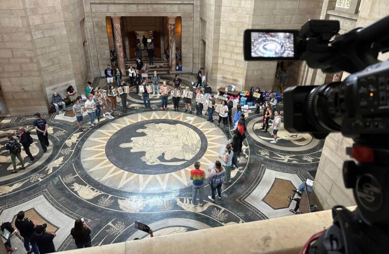 Nebraska protesters hurl tampons at lawmakers before passage of abortion ban