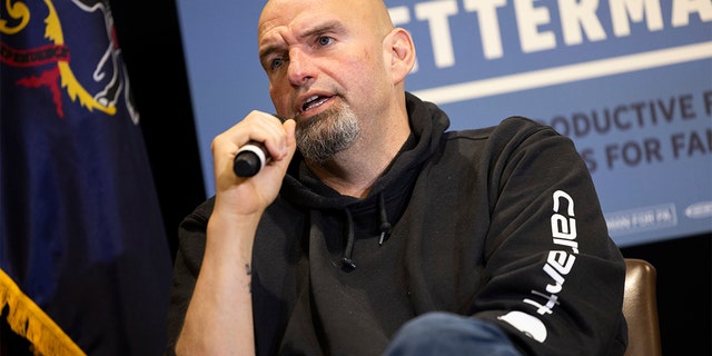 Pennsylvania Lt. Gov. John Fetterman speaks during Senate campaign