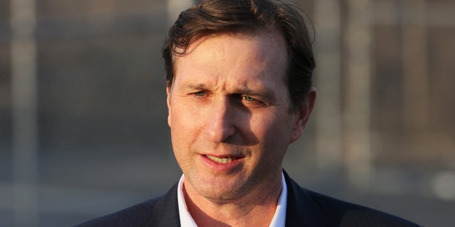 Rep. Dan Goldman, D-N.Y., speaks during a press conference at the entrance of the migrant relief center at Brooklyn Cruise Terminal on Feb. 2, 2023 in New York City.