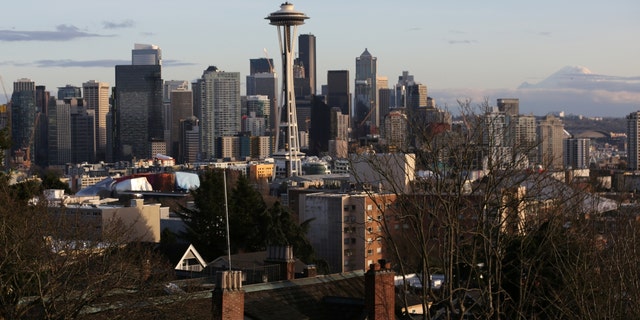 Space Needle at center Seattle skyline