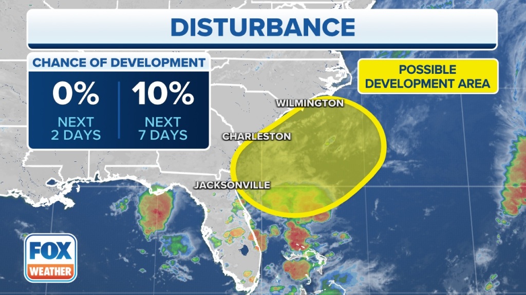 The National Hurricane Center's current outlook for tropical development off the Southeast coast.
