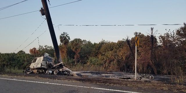 tanker truck crashed into utility polie