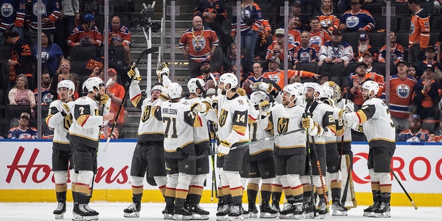 Golden Knights players on the ice