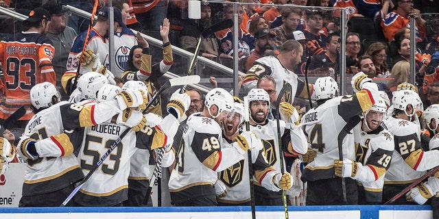 Golden Knights players on the bench